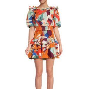 Walter Baker Ciara Leaf Print Ruffle Mini Dress